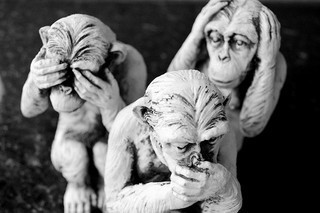 Statues of monkeys: see no eveil, hear no evil, speak no evil