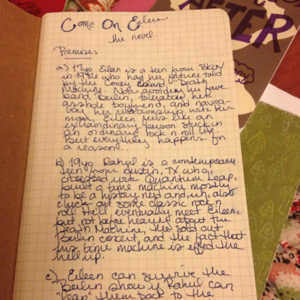 The synopsis page from COME ON EILEEN. Lots of these things changed as we wrote, but it was a good place to start.