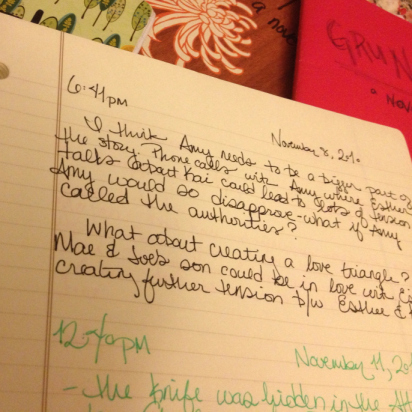 A page of journalling from AUGUST TIDES (working title VISITED THE SEA). There are many more pages of journaling like this, especially after I got revision notes from my agent. (This is the book that landed me said agent.)