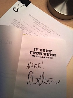 Artifacts of a Geeky Childhood: RL Stine's signed autobiography, alongside my first screenplay