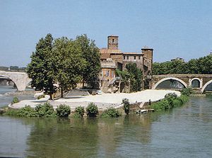 A view from the south-east on the Tiber Island.