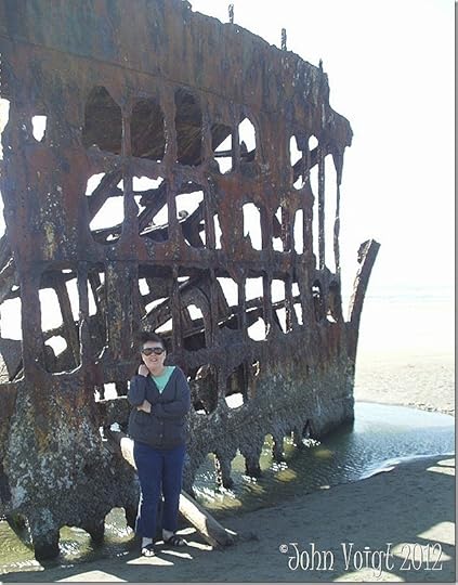 Janalyn Voigt at wreck of Peter Iredale 