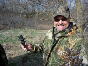 Shawn tried to do a gobble with this call and the rubber piece flew out the blind window. 