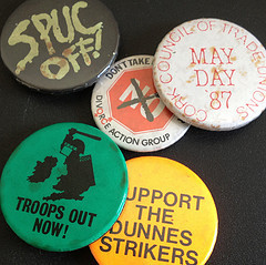 Political badges from campaigns in Ireland in 80s and 90s
