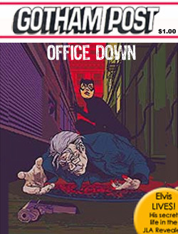 Catwoman depicting shooting Commissioner Gordon on the cover of The Gotham Post