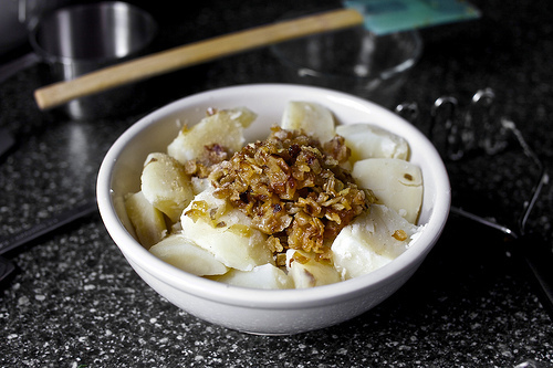 russet potatoes and caramelized onions