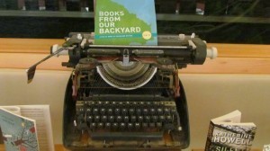 I'm in that book there! Luckily, they didn't actually type it on this typewriter. (Picture by QWC)