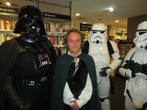 Me, dressed as a hobbit, with Darth Vader and a Stormtrooper!