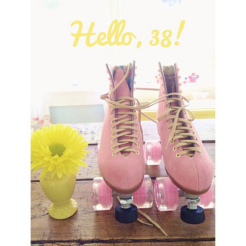 I turned 38 today and my husband surprised me with roller skates! Pink ones! With pink wheels! #ohyeahbaby #thisishappening