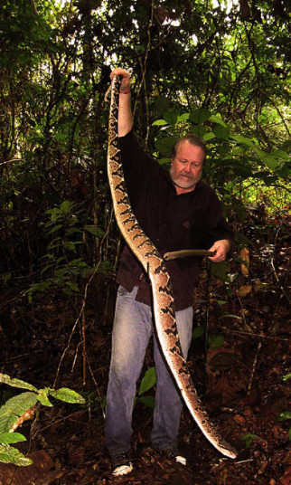 Bill Lamar and a live bushmaster in the rain