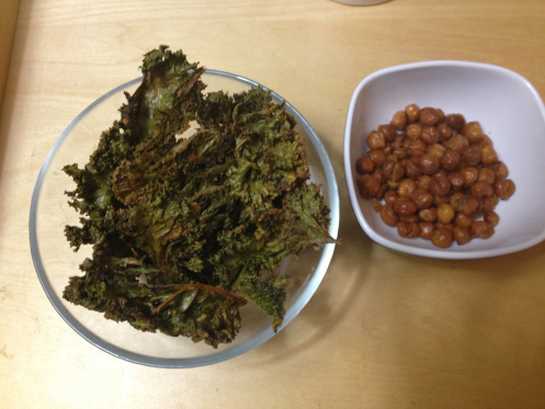 vegan snacks kale chips and roasted chickpeas