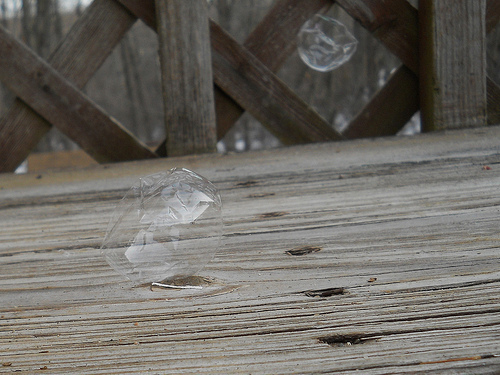 deflated frozen soap bubbles