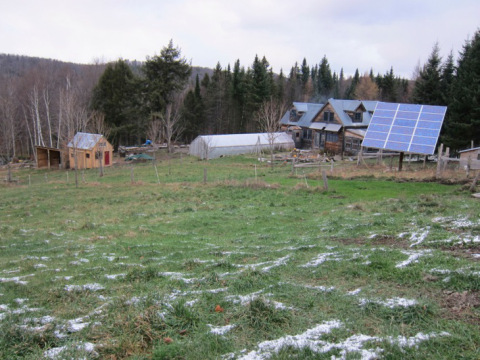 From the height of our land, looking north. Infrastructure not pictured: Primary critter/hay pole barn, wind turbine, tool shed, and two greenhouses