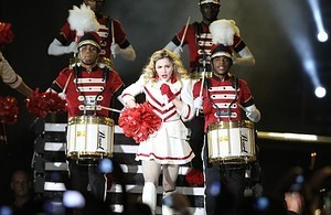 US singer Madonna (C) performs on stage with d...