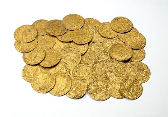 A hoard of gold angels (1470 to 1526) recently discovered in Oxfordshire.