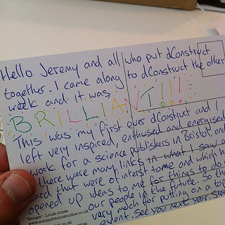 Reading a lovely postcard from a @dConstruct attendee