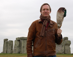This photo shows Moeliker and one of the dead ducks in a joint appearance at Stonehenge, in southern England.