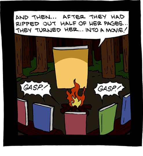 books telling scary stories around a campfire