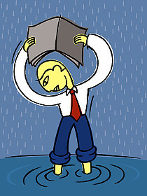 man with feet in water