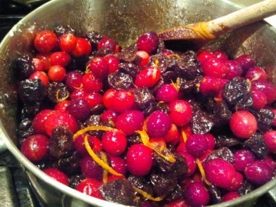 winter cranberry-cherry pie filling, cooking