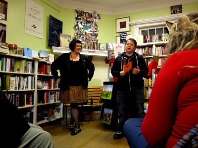 Hanne Blank being introduced at Charis Books, Atlanta
