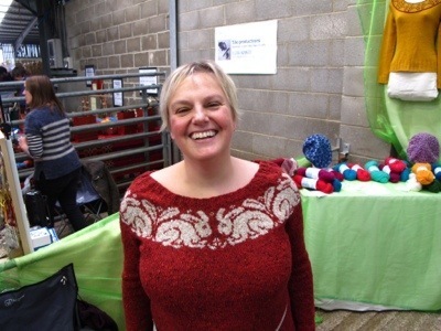 Ann Kingstone in her fab bunny fair isle design