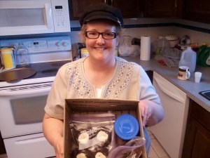 Here I am holding the cookies. I hadn't taken them out of the box yet.