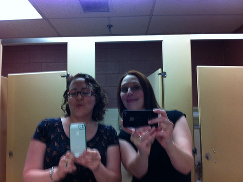 Snapping a selfie in the Brock Hall bathroom