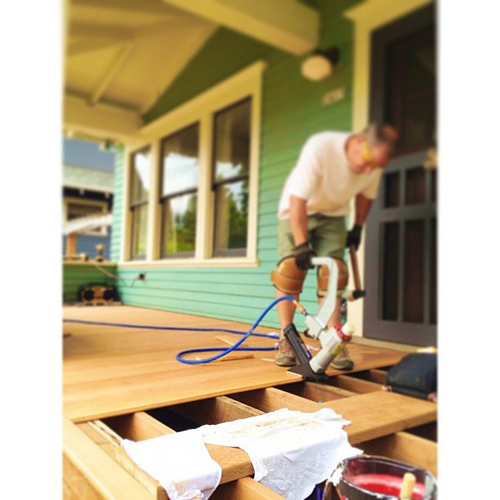 And here's what's happening in the front. New porch, steps, rails, etc. #1916bungalow #neverendinghouseprojects