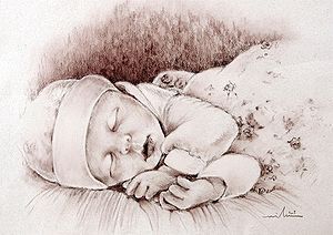 English: Sleeping baby.