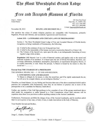 Florida Grand Master Decides Pagans Can’t Be Freemasons