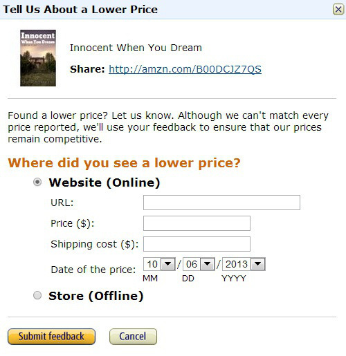 Amazon lower price match, Innocent When You Dream