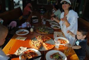 Marlene with pizza