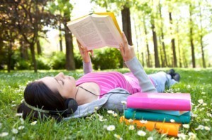 Girl reading erotic romance book