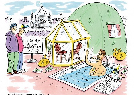 Bit of fun: A cartoon mocking the protest outside St Paul's Cathedral