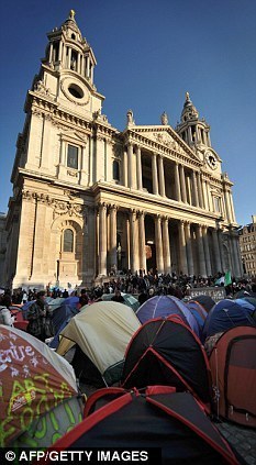 Mess: The tents belonging to the anti-capitalist protesters with the glorious backdrop of St Paul's Cathedral