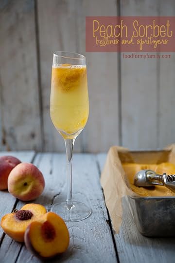 Peach Sorbet and Bellini Spritzer #Recipe via FoodforMyFamily.com