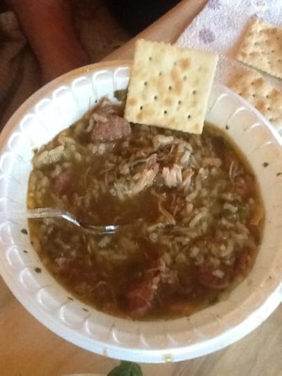 Gumbo, mixed with rice in the bowl