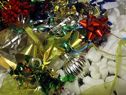 Christmas-ribbons-styrofoam-peanuts