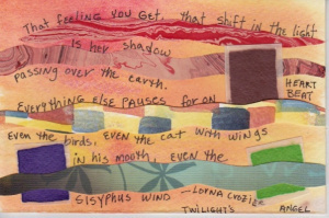 paper collage on inked watercolor, poem.