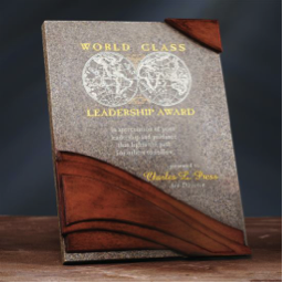 Image of a nonprofit award that is Multi-toned Moonstone finish Stonecast plaque with realistic wood grain finish.