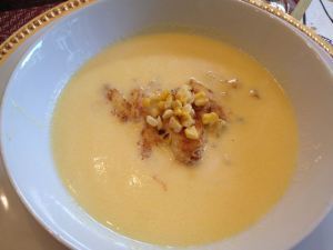 A sweet, rich, silk smooth corn soup with fresh crab.
