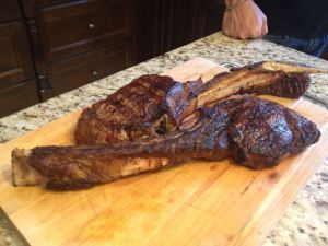 Look at these beauties! Barbecued Tomohawk steaks.