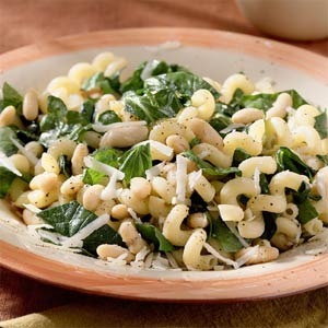 Cavatappi with Spinach, Beans, and Asiago Cheese Recipe