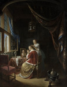 Gerrit Dou: A young woman at her toilet, 1667, 