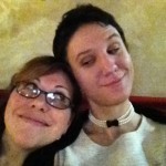 Robin and I eye each other at dinner