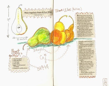 Journal page with Maya Angelou's pear recipe