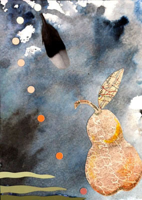 Pear on free-standing journal page.