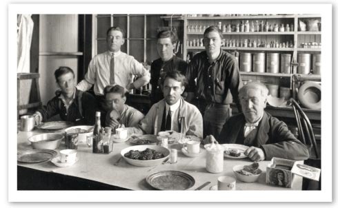 Tom and his “insomniac squad” having a meal after an all-nighter.
