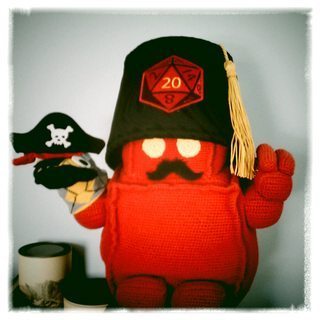 Red Robot with Pirate Puppet and Fez
